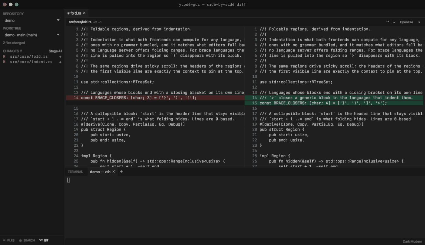 The same diff in the window frontend