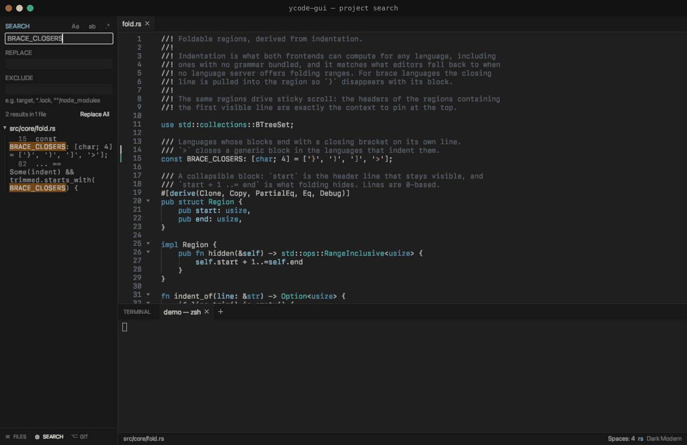 Project search in the window frontend