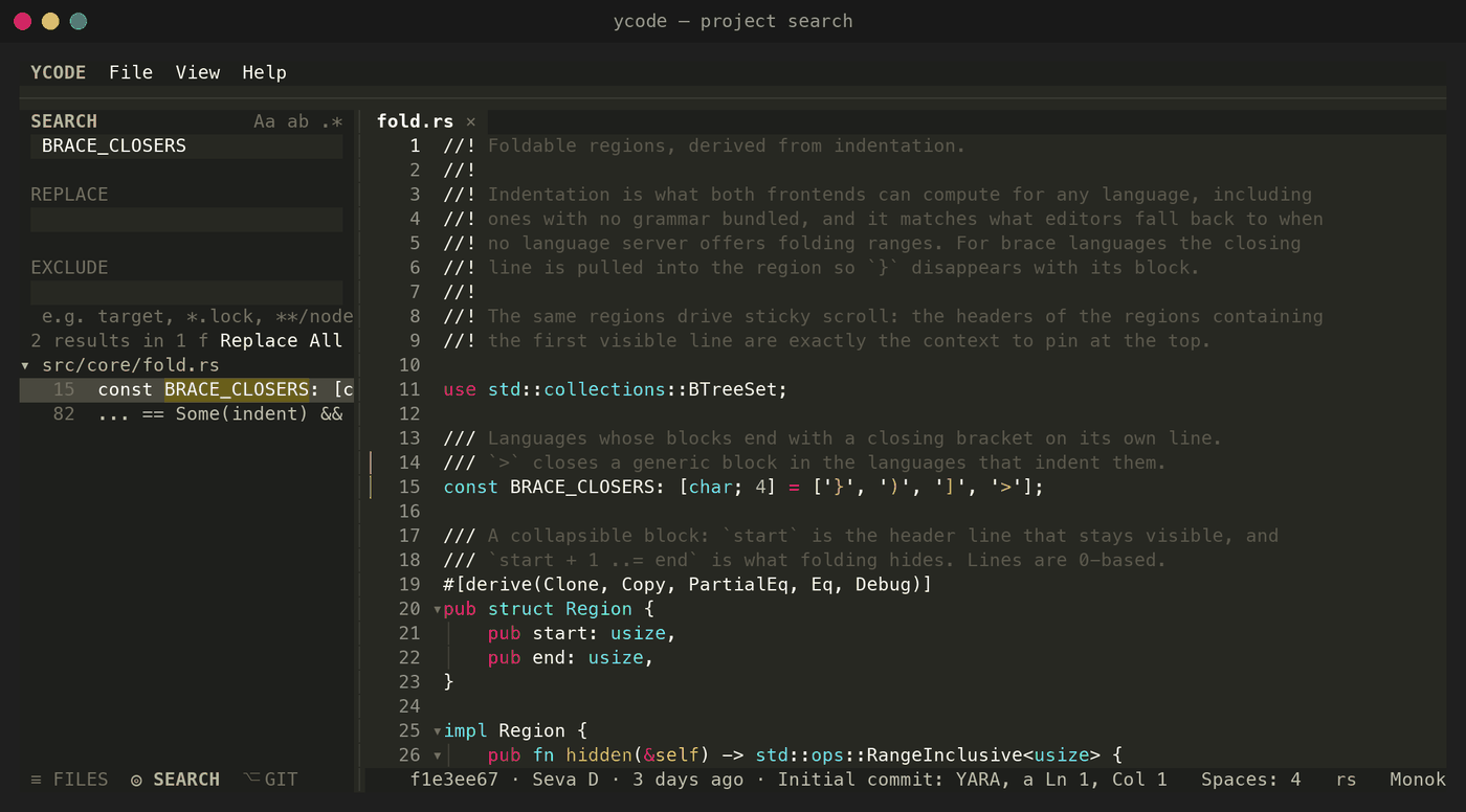Project search in the terminal frontend